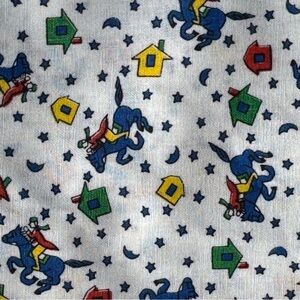 1970s Fabric Horse Jockey House Stars Primary Colors Equestrian Horseback VTG